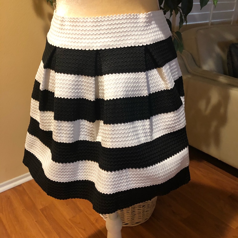 Pleated Black and White Striped Skirt